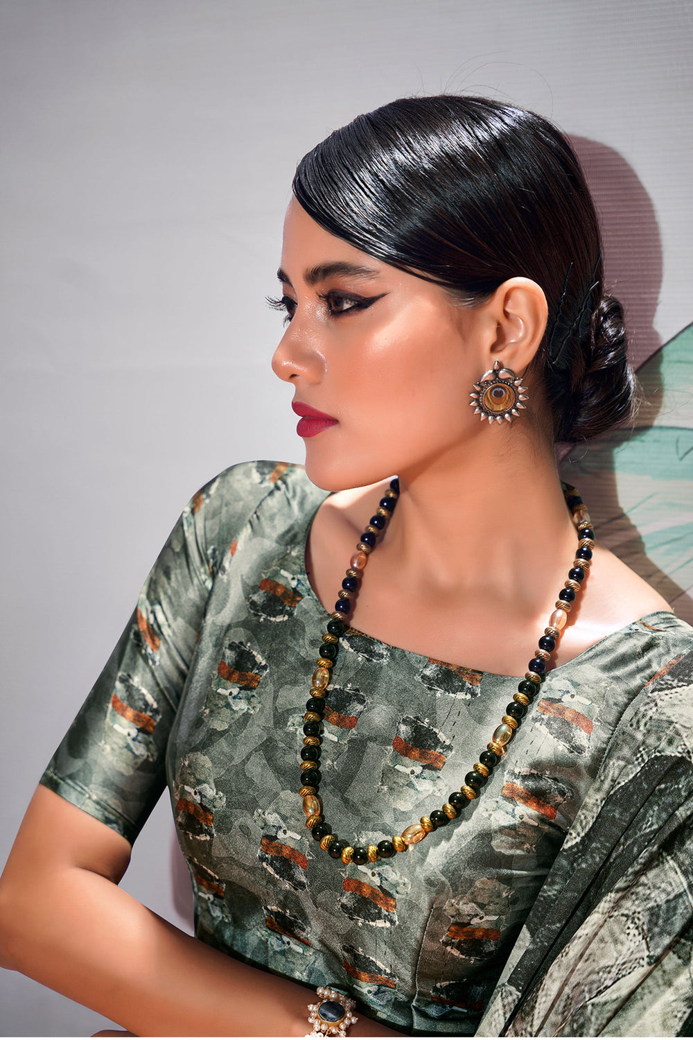 Multi Color Charismatic Digital Printed Satin Fabric Saree | Buy Online India