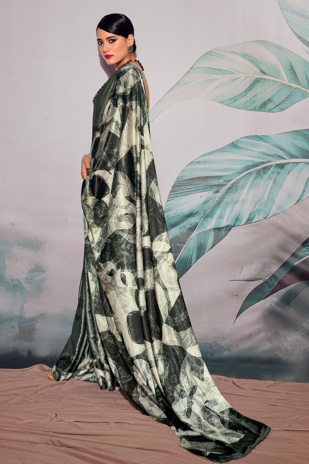 Multi Color Charismatic Digital Printed Satin Fabric Saree | Buy Online India