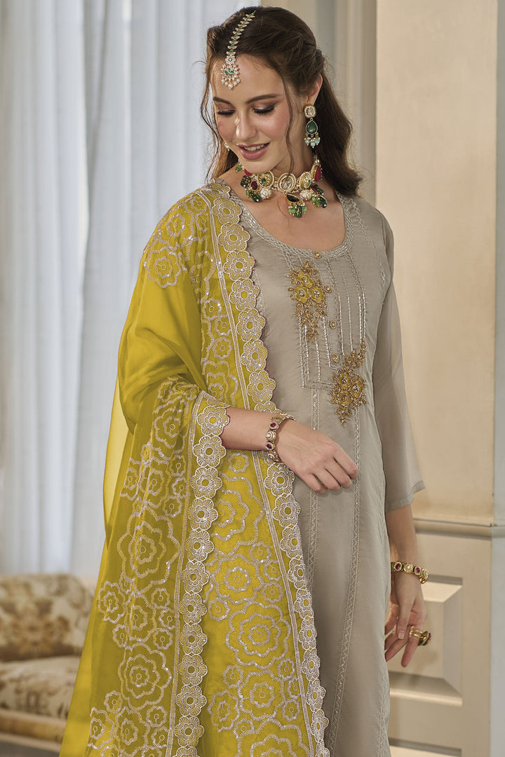 Heavy Organza Fabric Dark Beige Color Readymade Salwar Suit | Buy Online India