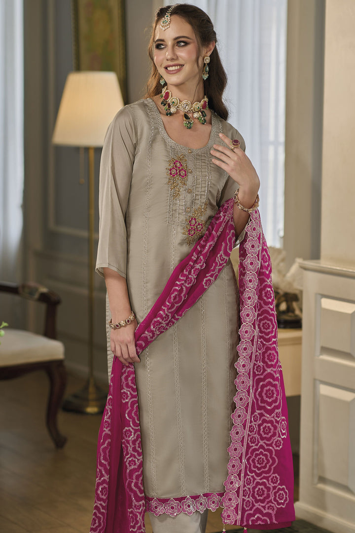 Trendy Organza Fabric Dark Beige Color Readymade Salwar Suit | Buy Online India