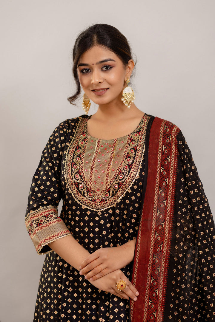 Elegant Black Color Rayon Readymade Salwar Suit with Printed Work | Buy Online India