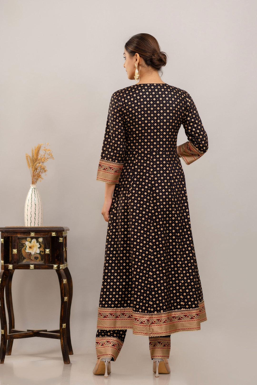 Elegant Black Color Rayon Readymade Salwar Suit with Printed Work | Buy Online India
