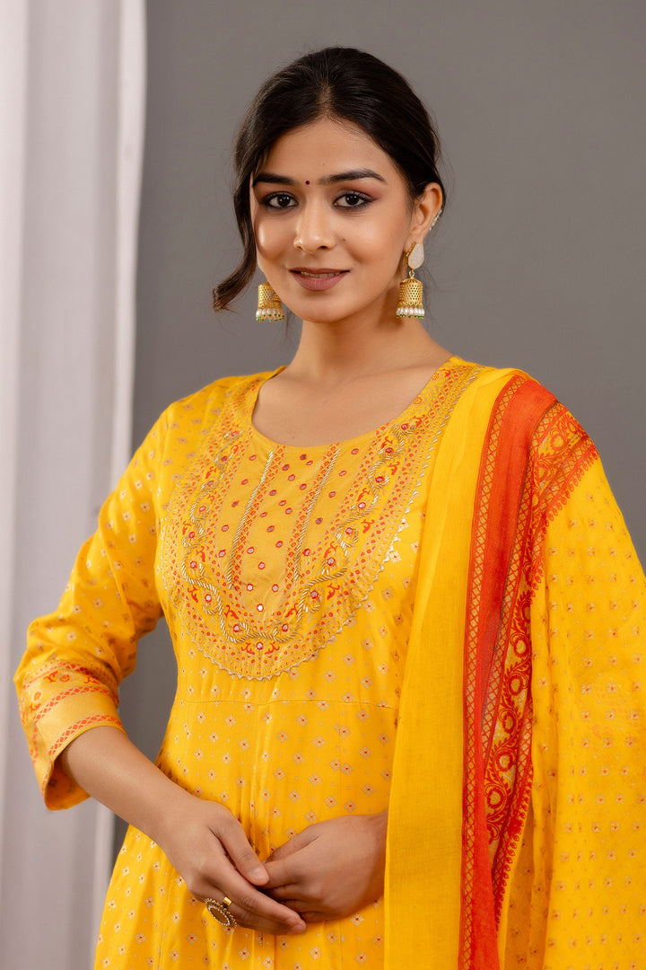 Glamorous Printed Work Yellow Color Rayon Readymade Salwar Suit | Buy Online India