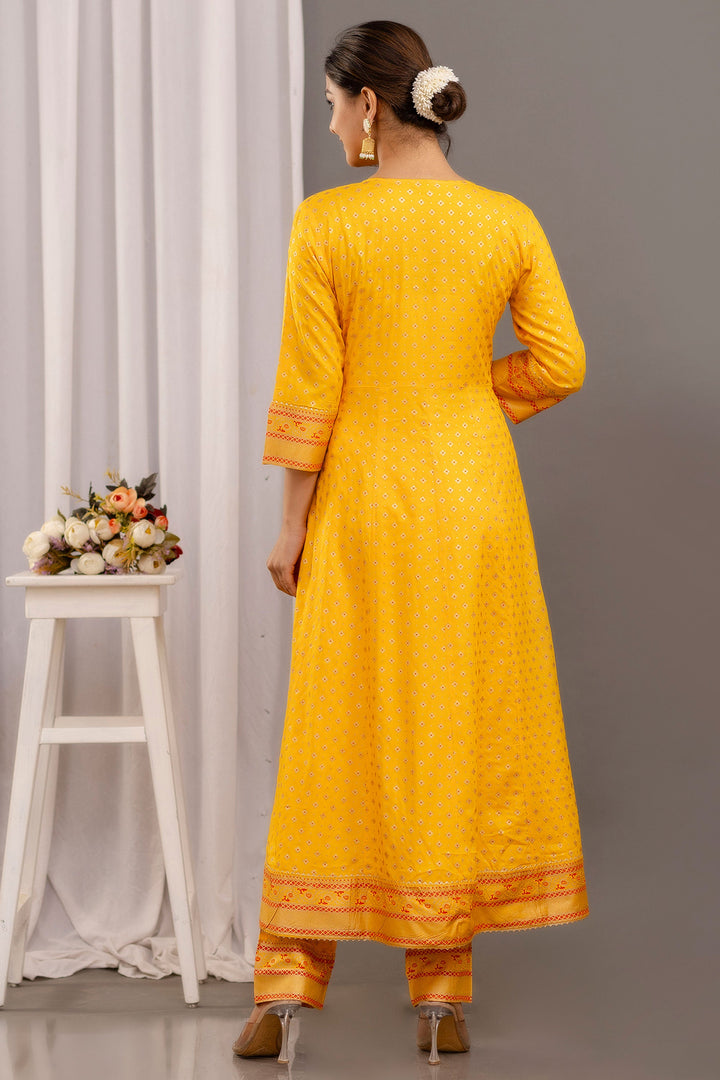 Glamorous Printed Work Yellow Color Rayon Readymade Salwar Suit | Buy Online India