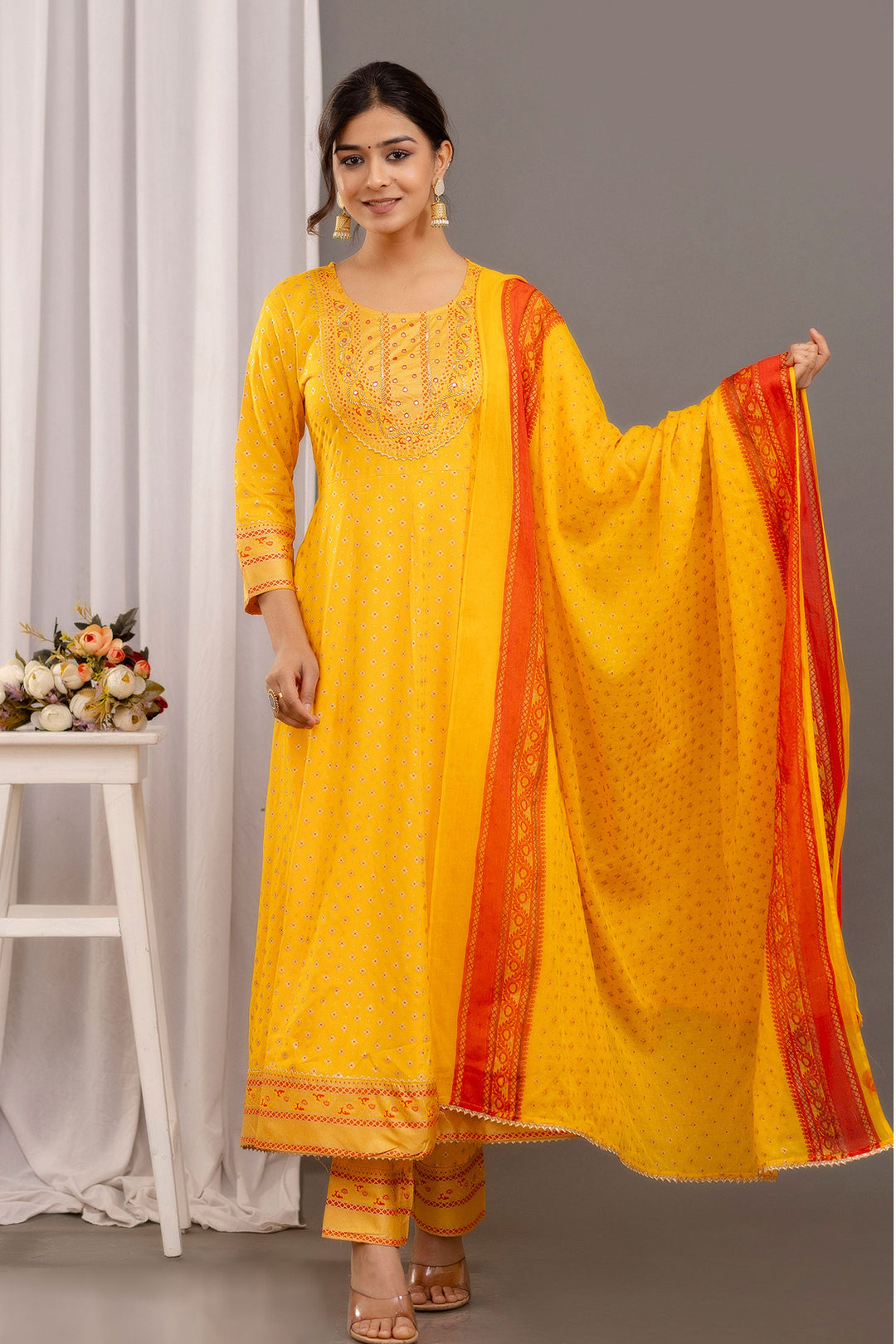 Glamorous Printed Work Yellow Color Rayon Readymade Salwar Suit | Buy Online India