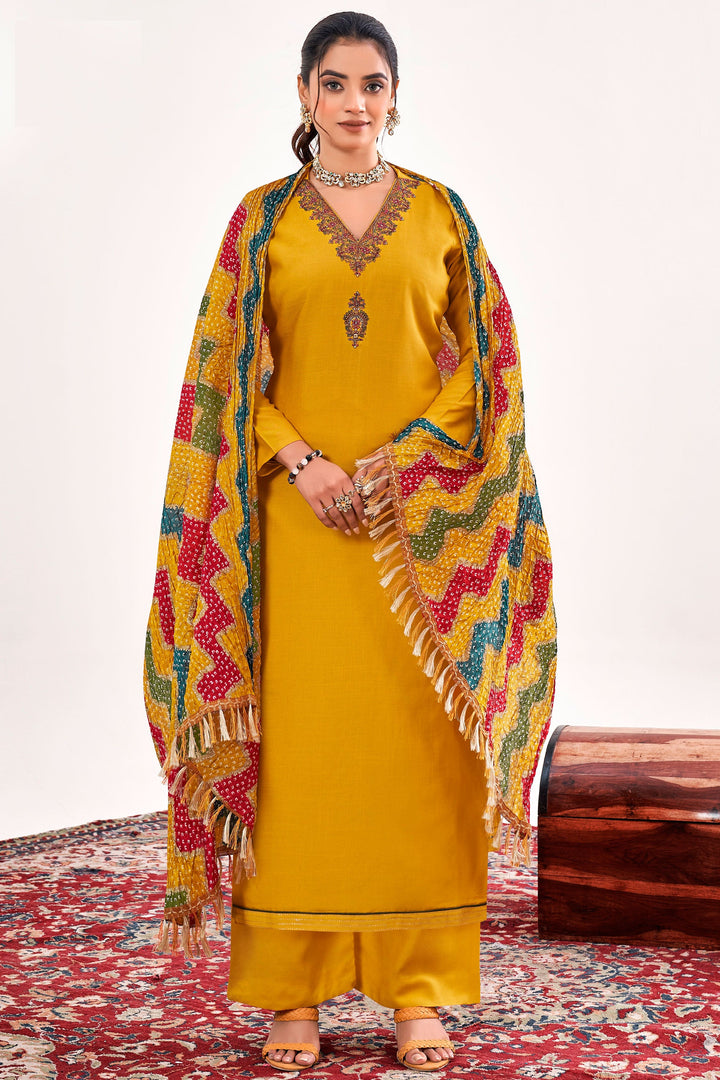 Yellow Color Rayon Fabric Casual Tempting Salwar Suit | Buy Online India