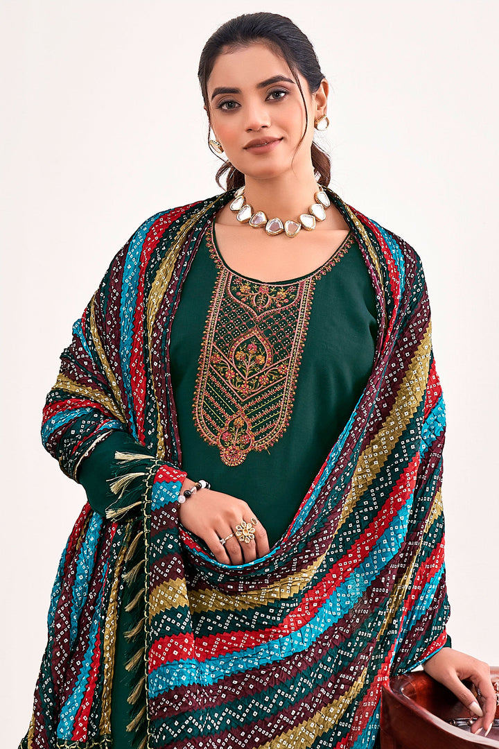Dark Green Color Rayon Fabric Casual Awesome Salwar Suit | Buy Online India