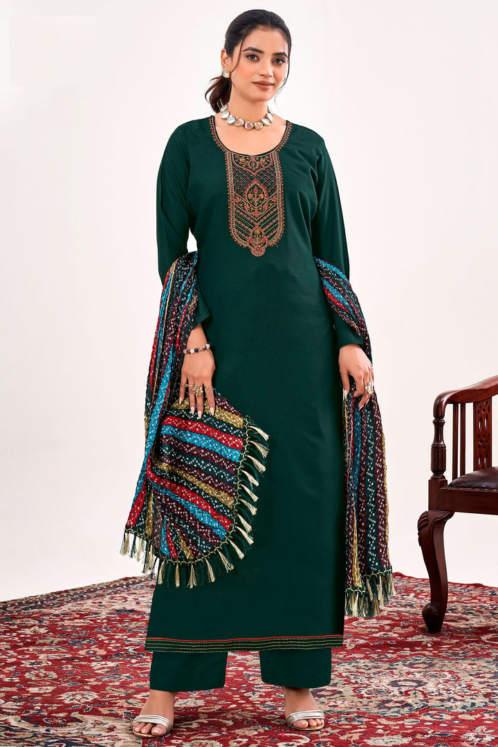 Dark Green Color Rayon Fabric Casual Awesome Salwar Suit | Buy Online India