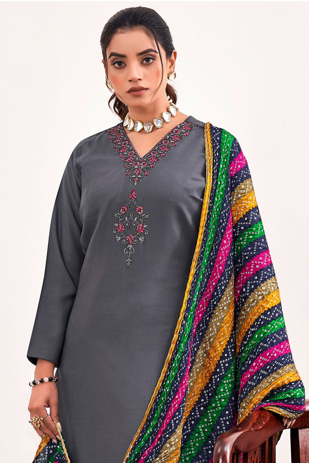 Rayon Fabric Casual Beatific Salwar Suit In Grey Color | Buy Online India