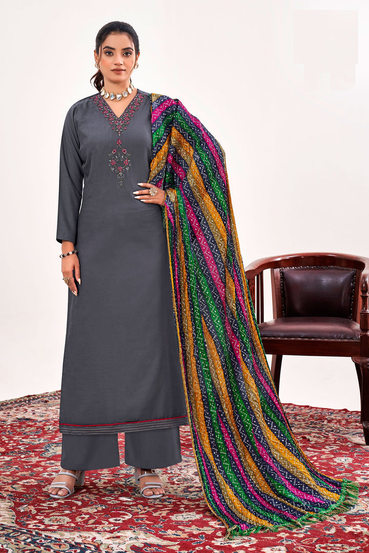 Rayon Fabric Casual Beatific Salwar Suit In Grey Color | Buy Online India