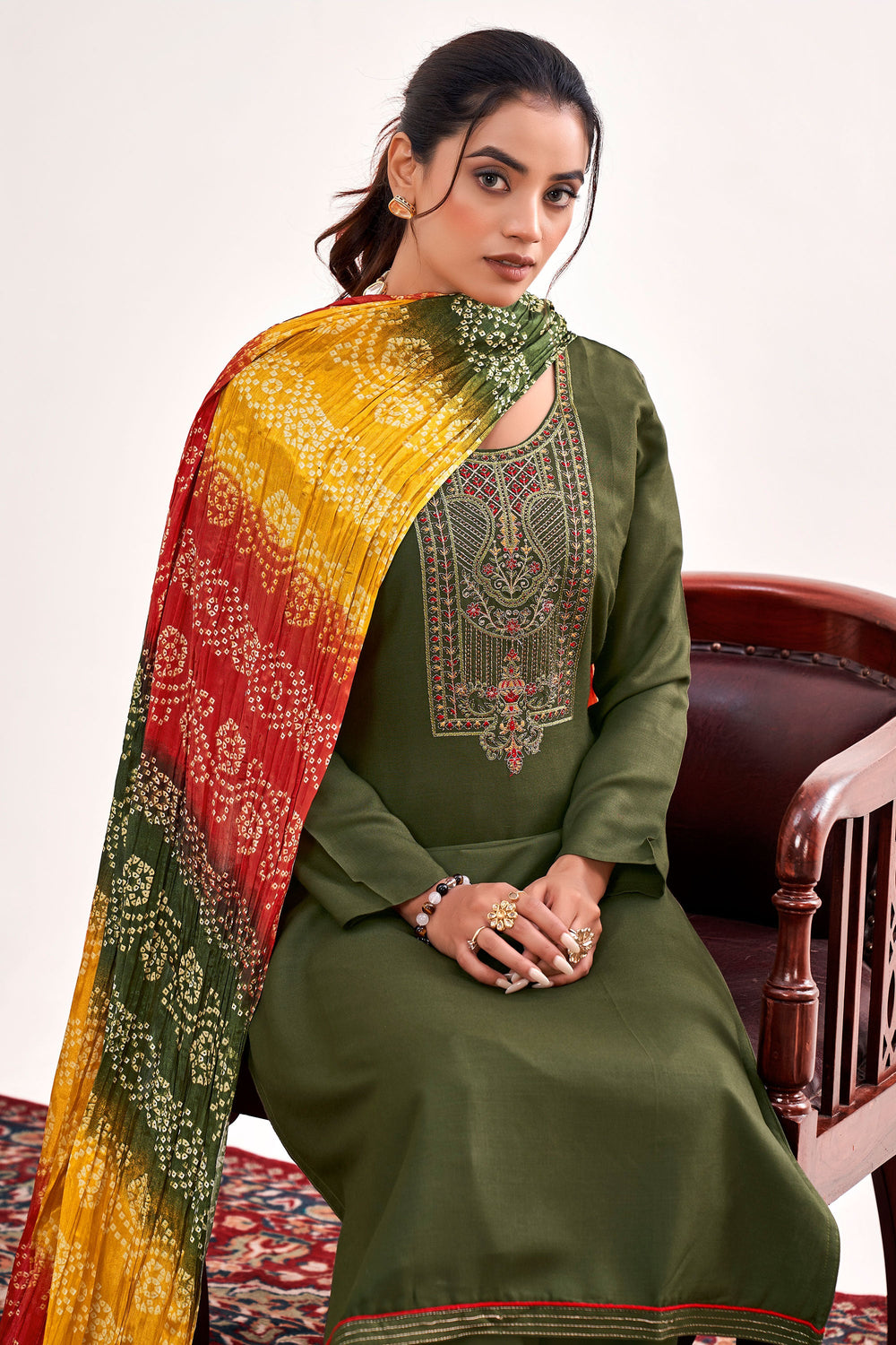 Mehendi Green Color Rayon Fabric Alluring Casual Salwar Suit | Buy Online India