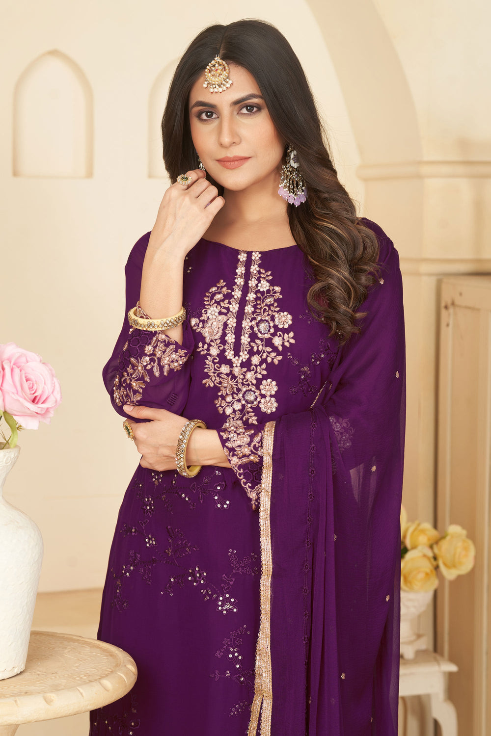 Charming Purple Color Georgette Fabric Festive Look Salwar Suit | Buy Online India