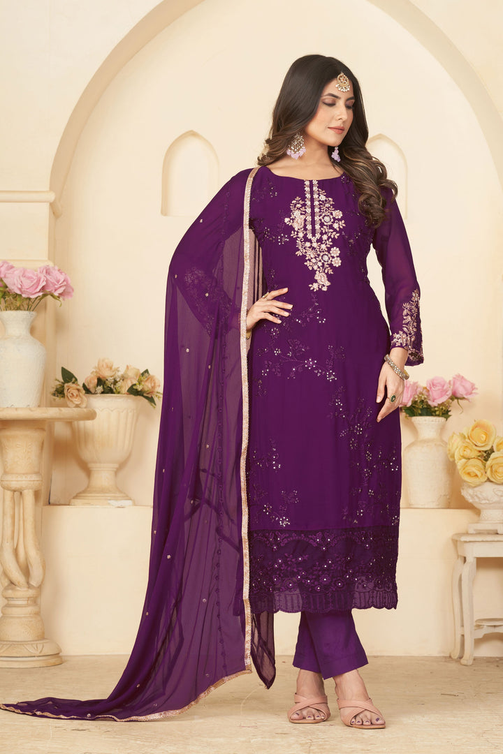 Charming Purple Color Georgette Fabric Festive Look Salwar Suit | Buy Online India