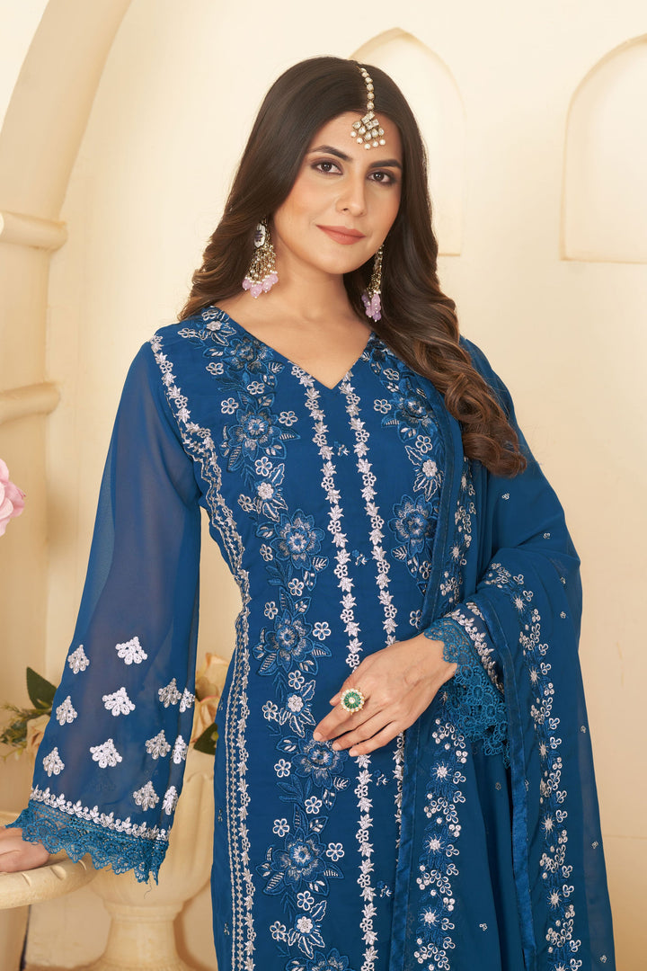 Georgette Fabric Blue Color Supreme Festive Look Salwar Suit | Buy Online India