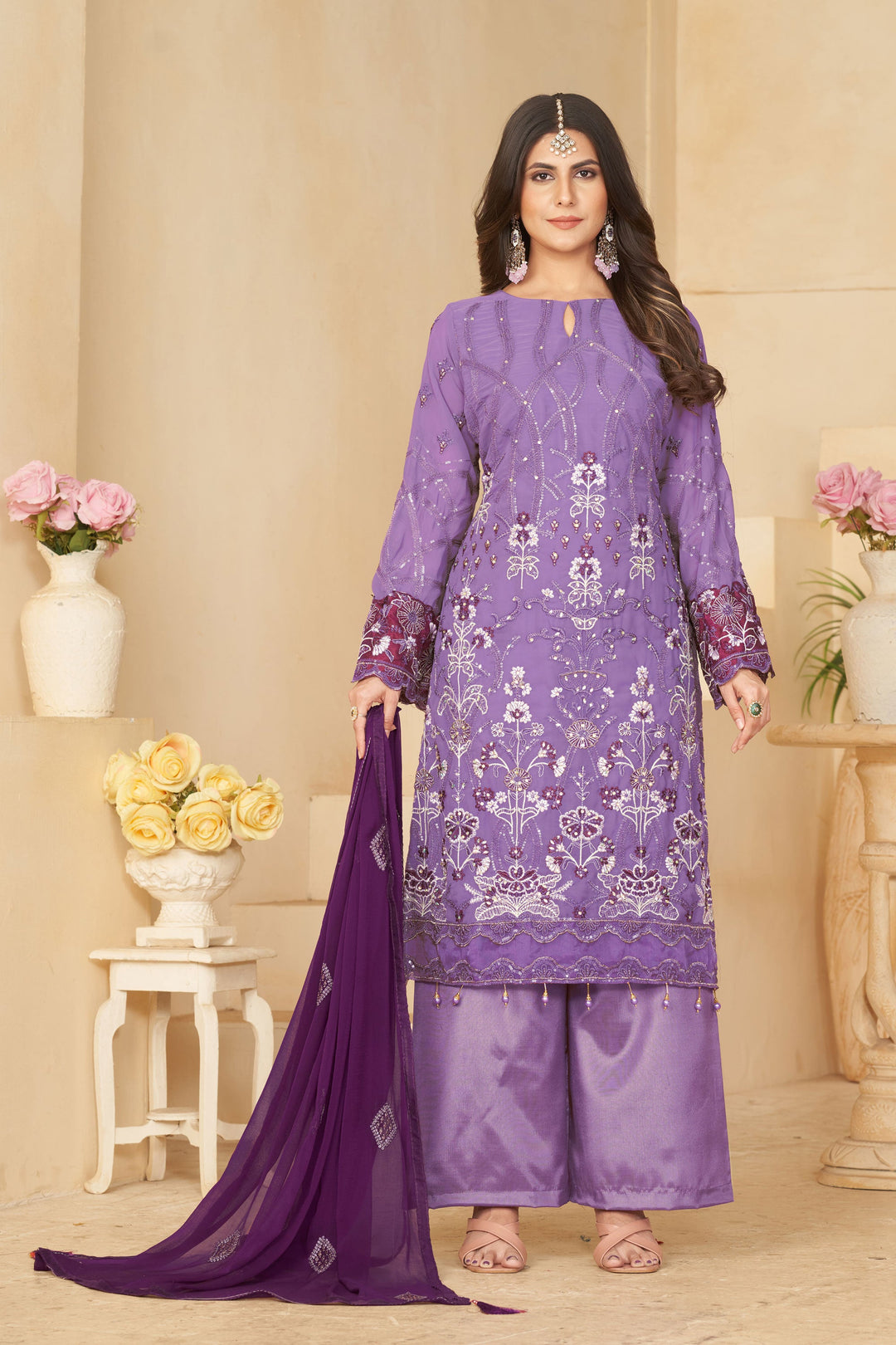 Alluring Georgette Fabric Lavender Color Festive Look Salwar Suit | Buy Online India