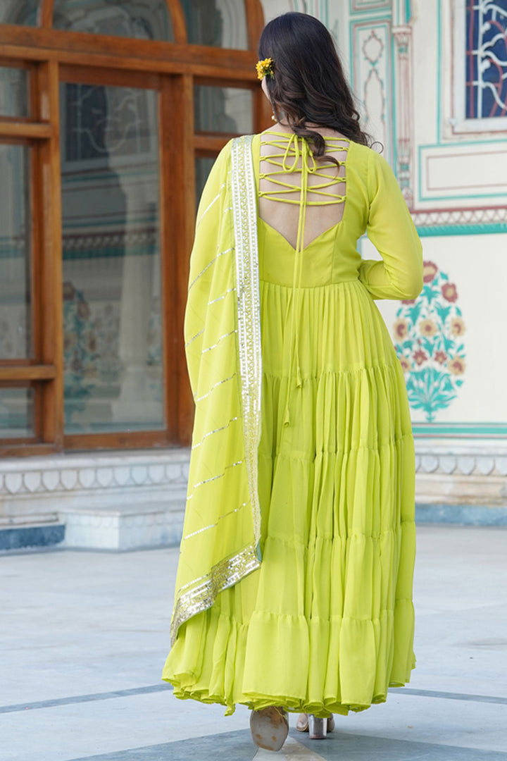 Georgette Fabric Function Wear Luminous Readymade Long Gown In Yellow Color | Buy Online India