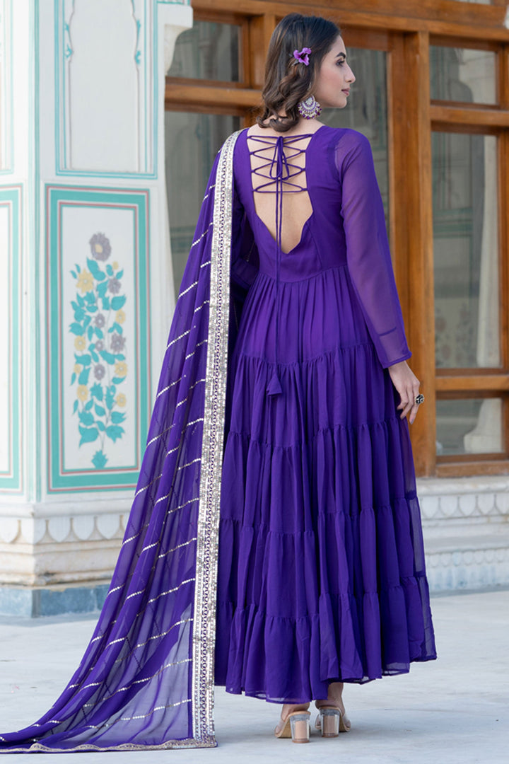 Georgette Fabric Function Wear Charismatic Readymade Long Gown In Purple Color | Buy Online India