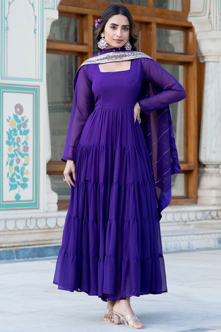 Georgette Fabric Function Wear Charismatic Readymade Long Gown In Purple Color | Buy Online India