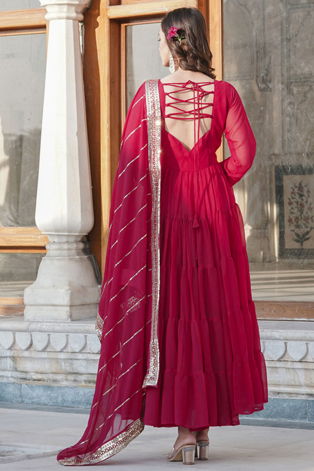 Rani Color Function Wear Captivating Readymade Long Gown In Georgette Fabric | Buy Online India