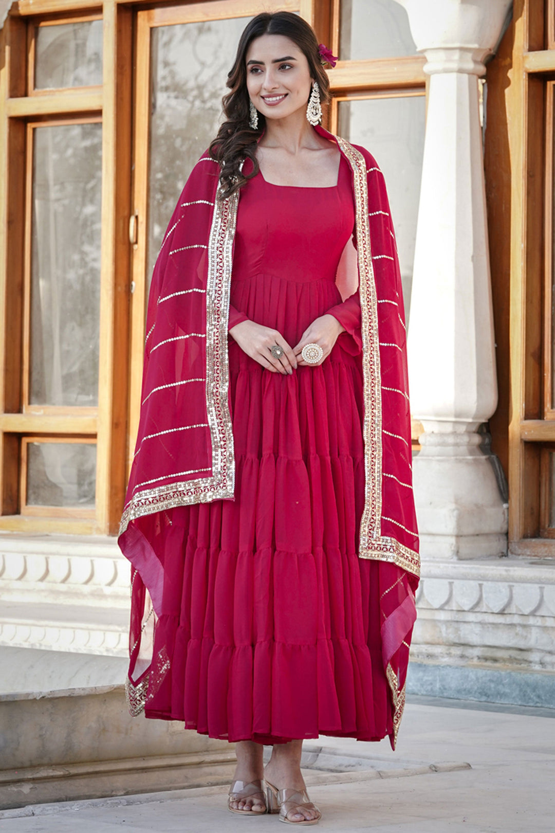 Rani Color Function Wear Captivating Readymade Long Gown In Georgette Fabric | Buy Online India